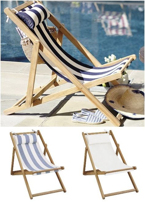 Wooden Beach Sling Chairs Beach Chairs Diy, Wooden Beach Chairs, Deck And Patio, Beach Lounge Chair, England Beaches, Beach Furniture, Backyard Furniture, Beach Diy, Coastal Furniture