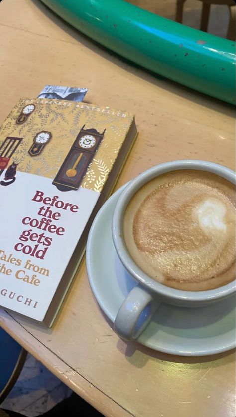 Cold Coffee Aesthetic Captions, Tales From The Cafe, Cold Coffee Aesthetic, Before The Coffee Gets Cold Aesthetic, Coffee Study Instagram Story, Before The Coffee Gets Cold Aesthetic Book, Book With Coffee Aesthetic, Toshikazu Kawaguchi, Autumn Study