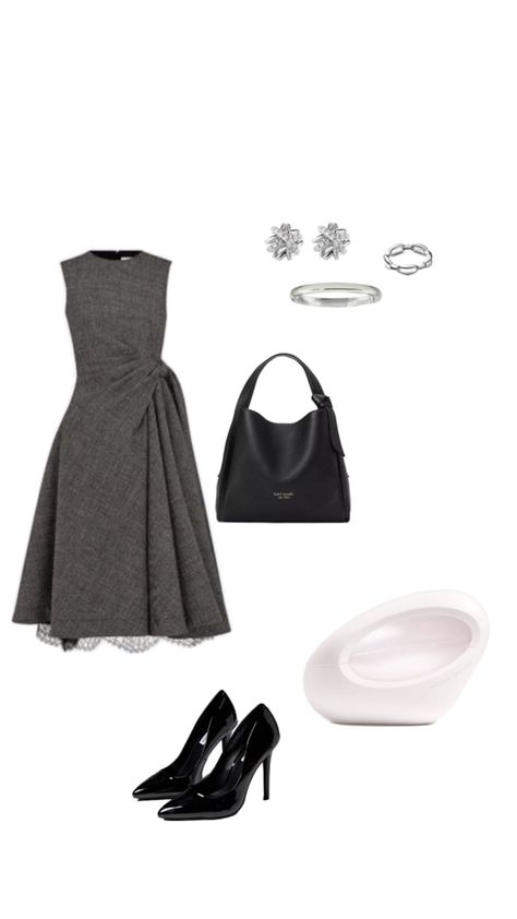 Steve Madden pumps, Kate spade purse, silver jewelry, and mod perfume Mod Perfume, Steve Madden Pumps, Grey Dress, Kate Spade Purse, Gray Dress, Steve Madden, Kate Spade, Silver Jewelry, Pumps