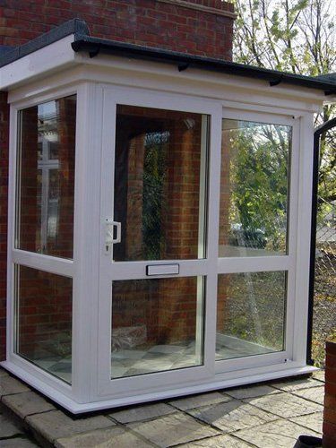 Glazed Porch Ideas Entrance, Small Glass Porch, Upvc Porch Ideas, Enclosed Front Porch Ideas Uk, Glass Porch Ideas Entrance, Porch Extension Uk, Screened Front Porches, Upvc Porches, Porch Upgrades