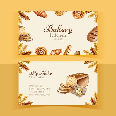 Business Card For Bakery, Bakery Business Cards Ideas, Bakery Card Design, Baking Business Cards, Card Fonts, Watercolor Bakery, Bakery Paper, Business Card Fonts, Bakery Business Cards Templates