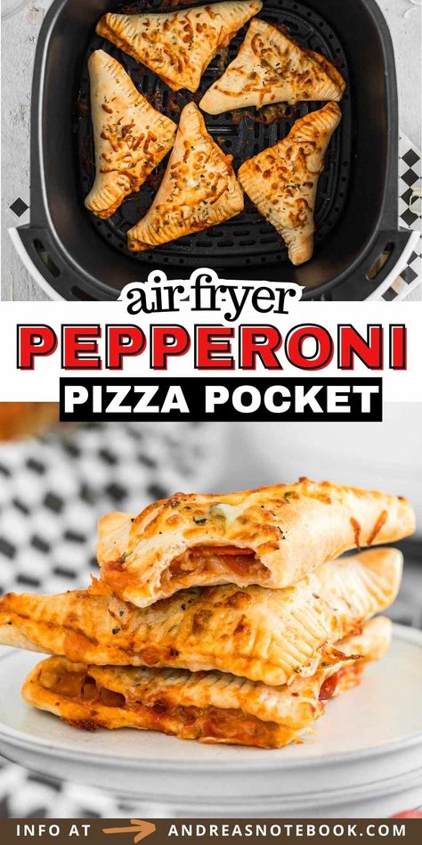 Learn how to make your own homemade hot pockets in the air fryer. Use Pillsbury pizza dough or make your own! These pepperoni pizza pockets make a quick and easy meal. Air Fried Pizza Dough, Air Fryer Pizza Pockets With Pizza Dough, Pepperoni Pizza Pockets, Air Fryer Pizza Recipe, Air Fryer Pizza Pockets, Air Fryer Pizza Bagels, Air Fryer Mini Pizzas, Air Fryer Lunch Ideas, Food Pockets