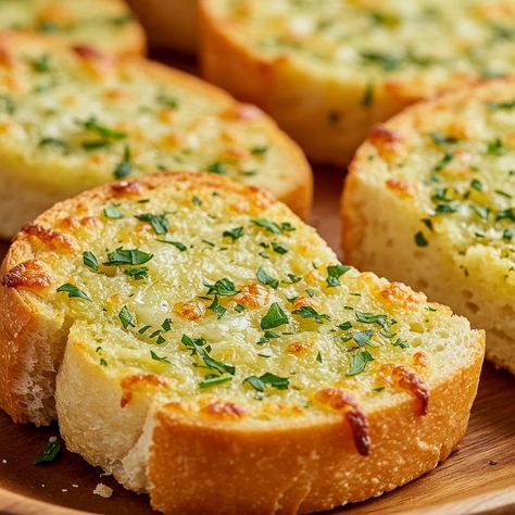 Garlic Cheese Bread Slices  Ingredients: French bread Garlic, minced: 2 teaspoon Parmesan cheese, grated: 1/4 cup Dried herbs(Italian blend, oregano, basil): 1 teaspoon Olive oil Salt Fresh parsley chopped to sprinkle Bread Garlic, Garlic Cheese Bread, Garlic Cheese, Dried Herbs, Cheese Bread, French Bread, Fresh Parsley, Parmesan Cheese, Drying Herbs