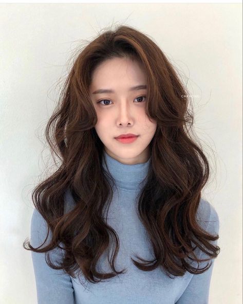 Japanese Perm Waves, Long Hair Wavy Perm, Korean Wave Hair, Wavy Hair Korean, Volume Perm, Curly Asian Hair, Korean Wavy Hair, Long Hair Inspo, Korean Long Hair