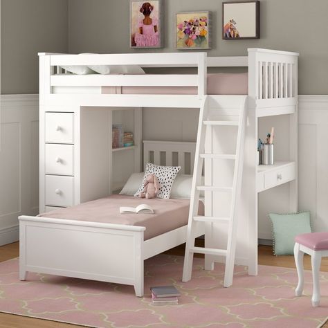 Ayres Twin L-Shaped Bunk Bed with Drawers Bunk Beds Adult, Twin Bed With Drawers, Shelves Bed, Bunk Beds For Girls Room, L Shaped Bunk Beds, Bunk Bed With Drawers, Bed For Girls Room, Toddler Bunk Beds, Platform Bed With Drawers