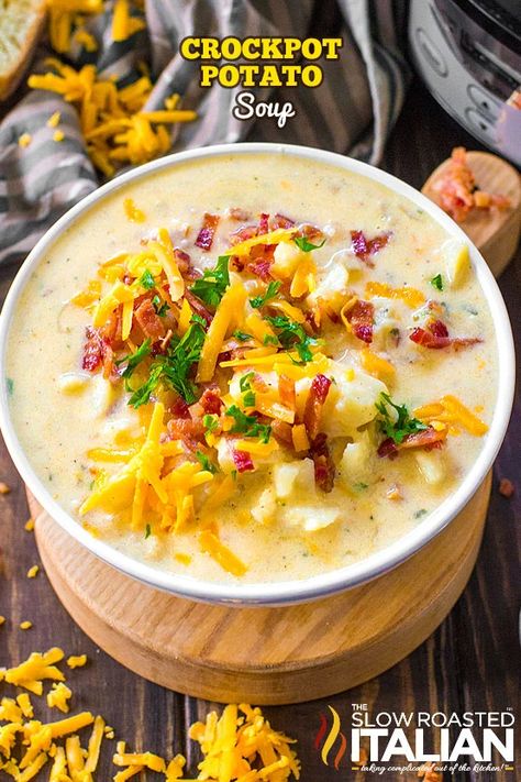 Holidays - The Slow Roasted Italian Slow Cooker Baked Potato Soup, Crockpot Potato Soup, Crockpot Potato, Slow Roasted Italian, Creamy Soups, Slow Cooker Potato Soup, Slow Cooker Baking, Slow Cooker Potatoes, Potato Soup Crock Pot