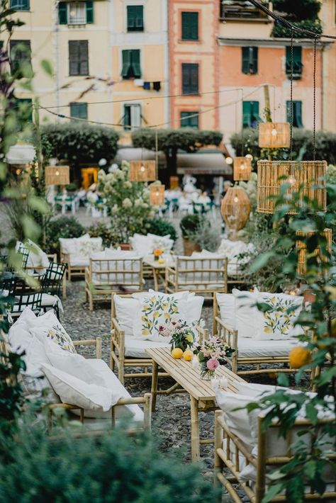 The allure of Portofino lies in the heart of her piazzetta—the small square overlooking the sea where waves lull fishing boats nearby as you sip a glass of wine with loved ones. #italywedding #destinationwedding #italyweddingplanner #portofinoitaly Wedding planner, luxury wedding planner, luxury wedding, wedding design, wedding inspo, wedding inspiration, event design, wedding details, wedding reception, wedding planning, floral design, wedding decor, destination wedding, wedding venue Boho Chic Wedding Reception, Wedding Cocktail Hour Decor, Outdoor Italian Wedding, 2014 Wedding Trends, Rustic Italian Wedding, Cocktail Hour Decor, Cocktail Hour Wedding, Classic Wedding Decorations, Rustic Italian