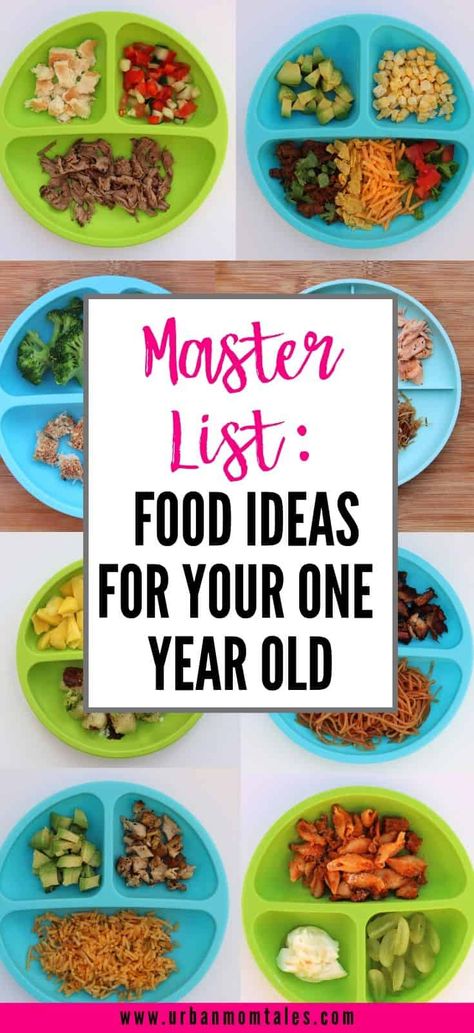 All your questons about feeding a one year old answered with a master list of food ideas for 1 year old toddlers, including a printable sample daily menu. Grocery List For One Year Old, One Year Old Diet, Food Ideas 1 Year, One Year Old Finger Food Ideas, Easy Snacks For One Year Old, Vegetables For One Year Old, What To Feed My One Year Old, 1 Yo Meal Ideas, Easy Meals For A One Year Old