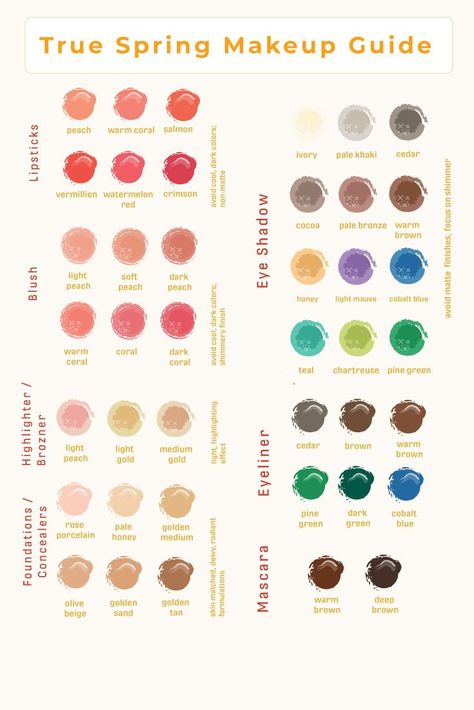 Spring Tone Skin, True Spring Color Palette Clothes, Makeup For True Spring, True Spring Eyeshadow, True Spring Nails, House Of Colour Spring Makeup, True Spring Jewelry, Warm True Spring Color Palette, True Spring Colour Palette