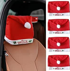 IMFENY Christmas Car Decoration 4-Piece Comfort Santa Hat Car Seat Headrest Covers, Interior Xmas Car Accessories fits Most Vehicle Headrest for Christmas New Year Festival Holiday Party Supplies Decorate Car Interior, Christmas Car Decorations, Holiday Party Accessories, Car Deco, Car Seat Headrest, Red White Christmas, Christmas Car, Indoor Christmas, Christmas Accessories