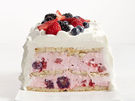 Lemon-Berry Icebox Cake recipe from Food Network Kitchen via Food Network Berry Ice Box Cake, Berry Icebox Cake, Ice Box Cake, Icebox Cake Recipes, Icebox Pie, Food Network Magazine, Icebox Cake, Lemon Cookies, Piece Of Cake