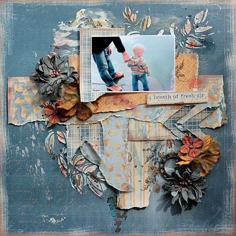 Elena Olinevich's Gallery: SEptember Inspiration **Maja Design** Mixed Media Layout, Blue Fern Studios, Blue Fern, Spring Sign, Scrapbook Page Layouts, Leaf Flowers, Layout Inspiration, Scrapbook Inspiration, Scrapbooking Layouts