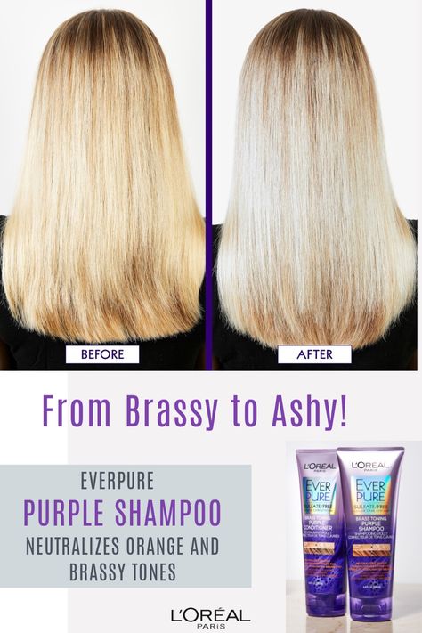 Brown Highlighted Hair, Purple Shampoo For Blondes, Purple Conditioner, Brassy Hair, Highlighted Hair, Bright Hair, Purple Shampoo, Hair Starting, Brown Highlights