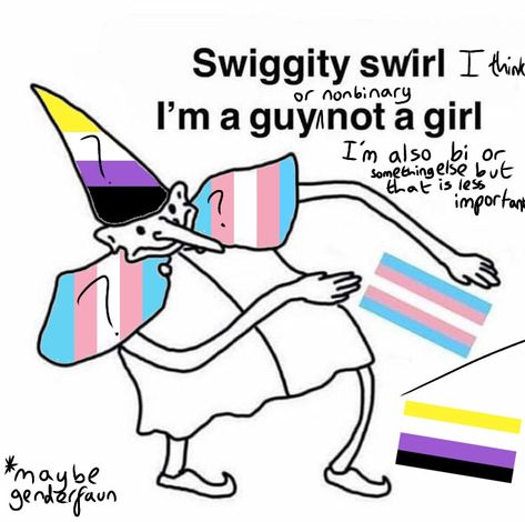 maybe I'm trans or demiboy or nonbinary or genderfaun... I dont know but whatever I am, I'm not a girl Trans And Nonbinary Flag, Trans Nonbinary Flag, Am I Nonbinary, Am I Trans, Trans Jokes, Transmasc Nonbinary, Trans Vent, Gender Confusion, Trans Things