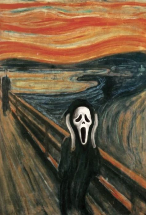 The Scream Painting, Ghostface Aesthetic, Munch Scream, Scream Parody, Screaming Drawing, Scream Painting, Colorized History, Scream Art, Ghostface Scream