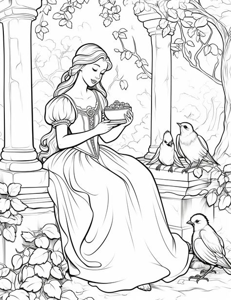 Fairytale Colouring Pages, Princess Coloring Pages For Adults, Princess Colouring Printables, Diy Cave, Vintage Coloring Pages, Girly Coloring Pages, Coloring Pages Princess, Procreate Practice, Colouring Pages For Adults