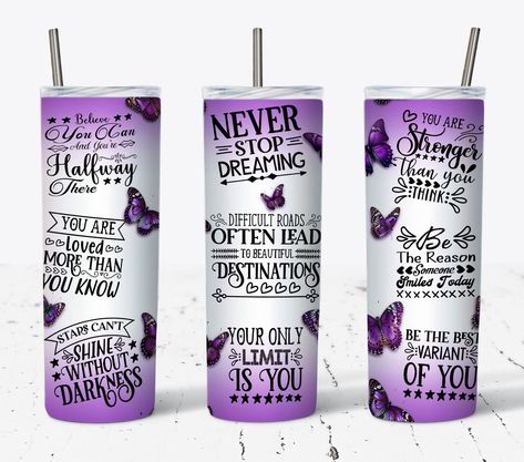 Purple Tumbler Ideas, Butterfly Inspiration, Inspirational Tumbler, Menue Design, Rainbow Lips, Boho Inspiration, Tumbler Sublimation Designs, Daily Affirmation, Image Editing Software