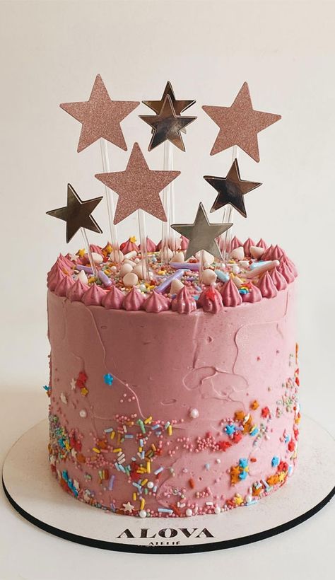 simple sprinkle cake, simple birthday cake, simple pink birthday cake, pink birthday cake design Simple Pink Birthday Cake, Simple Pink Cake, 50 Birthday Cake, Birthday Cake Simple, Cake With Rainbow, Birthday Cake Pink, Birthday Cake Design, Pink Birthday Cake, Rainbow Sprinkle