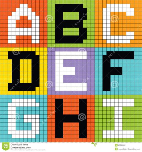 Pixel Letters Set 1: ABC DEF GHI - Download From Over 65 Million High Quality Stock Photos, Images, Vectors. Sign up for FREE today. Image: 27536492 Pixel Art Letters, Pixel Letters, Grille Pixel Art, 8 Bit Pixel Art, Plastic Canvas Letters, Crochet Alphabet, Crochet Letters, Pixel Font, Cross Stitch Alphabet Patterns