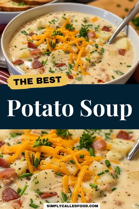 Indulge in a comforting potato soup recipe, the perfect easy and quick meal solution. This homemade soup combines creamy texture with hearty meat, including ham, for a loaded and satisfying dish. Ideal for any diet, it's a simple method to create the best, fast, and cheesy soup. You can prepare potato soup in a Crock Pot, Instant Pot, slow cooker, or stove top, fitting your cookware. For a step-by-step guide on this creamy potato soup recipe and other soup recipes, visit SimplyCalledFood.com. Grannys Hearty Potato Soup, Loaded Potato Soup Stove Top, Ham And Potato Soup Stove Top, Stove Top Potato Soup, Red Potatoes In Crockpot, Easy Creamy Potato Soup Recipe, Potato Ham Soup, Cheesy Ham And Potato Soup, Soup In A Crock Pot