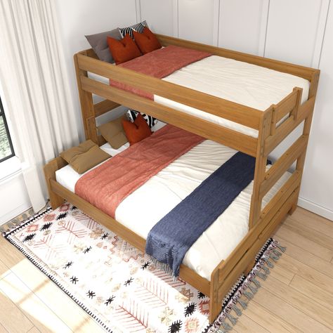 Max and Lily Farmhouse Twin XL over Queen Bunk Bed - Bed Bath & Beyond - 34818448 Queen Bunk Bed, Lofted Bed, L Shaped Bunk Beds, Wood Bunk Bed, Queen Bunk Beds, Solid Wood Bunk Beds, Wood Bunk Beds, Slatted Headboard, Bed Shelves