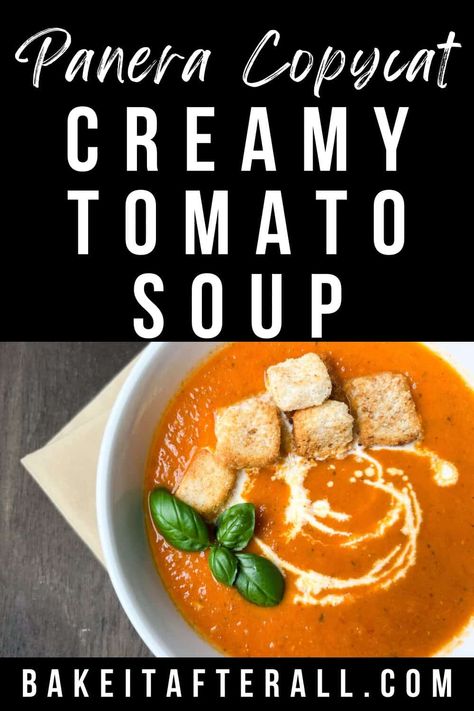 Creamy Roasted Tomato Soup - Panera Copycat Panera Bread Tomato Soup Recipe, Panera Bbq Chicken Salad, Panera Tomato Soup Recipe, Creamy Roasted Tomato Soup, Easy Homemade Tomato Soup, Tomato Soup From Scratch, Soup Panera, Panera Copycat, Sauteed Onions