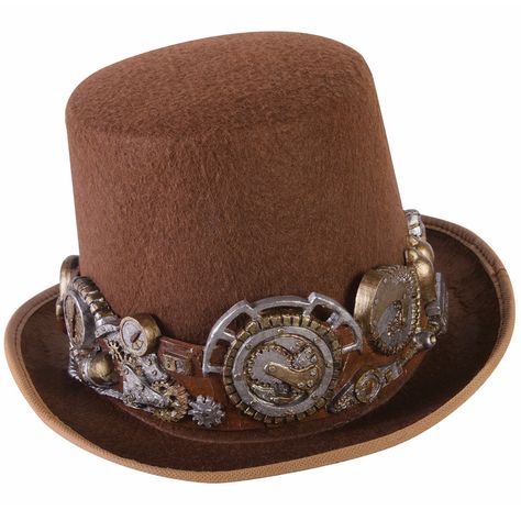 Brown steampunk top hat with a band of silver and gold gears and mechanical devices Steam Punk Hats, Punk Hats, Moda Steampunk, Summer Stem, Punk Top, Steampunk Top, Mode Steampunk, Steampunk Top Hat, Brown Derby