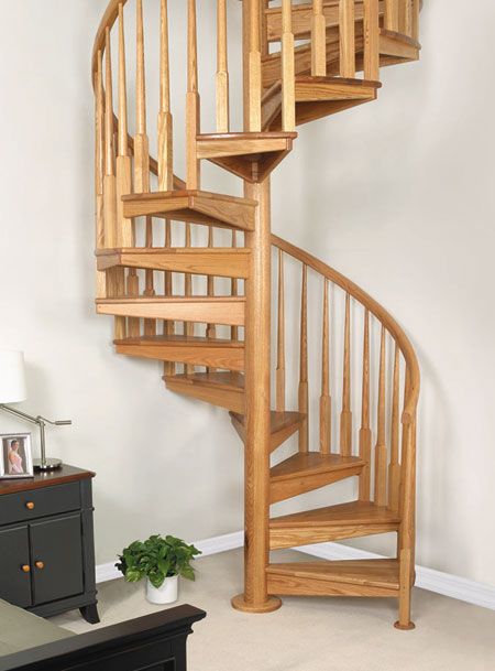 wooden outdoor circular staircase | Image of spiral stairs made entirely out of wood Spiral Staircase Outdoor, Spiral Staircase Plan, Small Space Staircase, Spiral Staircase Kits, Spiral Stairs Design, Staircase Kits, Stair Kits, Staircase Outdoor, Stair Gallery