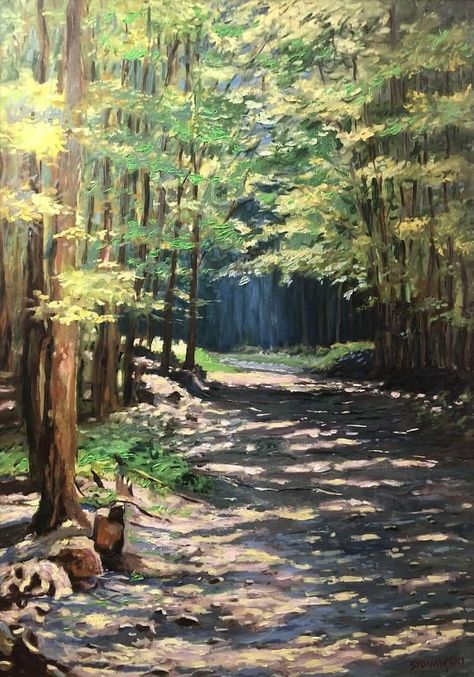 Philo Thoughts - None of your knowledge, your reading,... Woods Painting Landscape, Forest Path Acrylic Painting, Forest Road Drawing, Forest Trail Painting, Painting Of Wood, Woods Artwork, Forest Play, Woods Painting, Forest Oil Painting