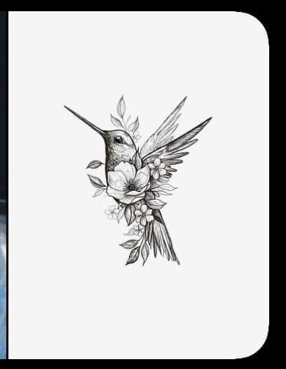 Floral Bird Tattoo Design, Black And White Hummingbird Tattoo, Hummingbird And Flower Tattoo, Flower Tattoo Flash, Grandma Tattoos, Floral Back Tattoos, Hummingbird And Flower, Mandala Hand Tattoos, Peacock Tattoo