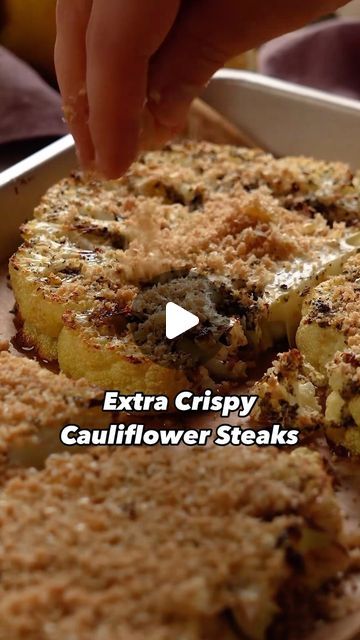 Baked Cauliflower Steaks, Crispy Parmesan Cauliflower Steaks, Parmesan Crusted Cauliflower Steaks, Cauliflower Steak Recipes, Cauliflower Steak, Breaded Cauliflower Steaks Baked, Califlower Recipes Steak, Cauliflower Thins, Lemon Chicken With Asparagus