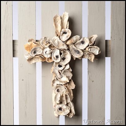 Oyster Shell Craze…. or Crazy! Oyster Ideas, Oyster Shell Cross, Oyster Shells Diy, Oyster Shells Decor, Cross Ideas, Seashell Cross, Beach Crafts Diy, Shell Cross, Beach Christmas Decorations