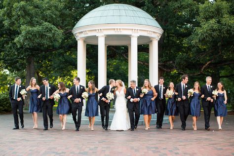 Navy Groomsmen Suits, Navy Groomsmen, Navy Bridesmaids, Navy Bridesmaid Dresses, Wedding Party Photos, Southern Weddings, Navy Wedding, Nc Wedding, Bridesmaids And Groomsmen