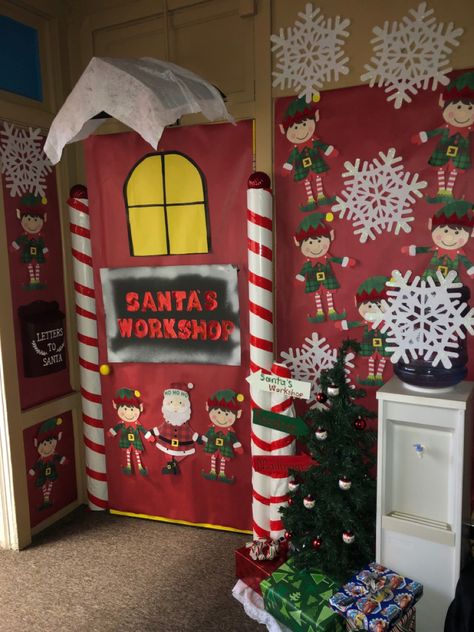 Santa's Workshop Door Decorating Contest, Santa’s Workshop Door Contest, Santa’s Workshop Door Decorating, Santa's Workshop Door Decorations, Santa Workshop Door Decorations, Santas Workshop Decoration, Santa Workshop Decorations Diy, Santa Workshop Theme Decorations, Christmas Hallway Decorations School