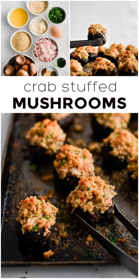 Canned Crab Stuffed Mushrooms, Crab Stuffed Mushrooms No Cream Cheese, Crab Meat Stuffed Mushrooms, Crab Meat Stuffing Recipes, Crab Stuffed Mushrooms Easy, Stuffed Mushrooms Pioneer Woman, Stuffed Crab Mushrooms, Stuffed Mushrooms With Crab, Crab Mushrooms