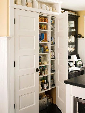 Pantry doors. For the hallway. Shallow Storage, Shallow Pantry, Trailer Makeover, Organiser Cucina, Open Pantry, Deep Pantry, Built In Pantry, Pantry Wall, Kitchen Pantry Storage