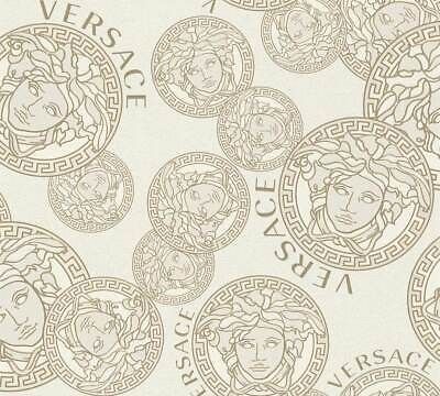 (eBay) VERSACE Home design wallpaper cream white beige Medusa head 38610-3 (12,96£/1qm) Versace Fabric, Satin Wallpaper, Versace Wallpaper, Not Wallpaper, Neo Baroque, Palm Leaf Design, Versace Logo, Versace Home, Kids Room Wallpaper