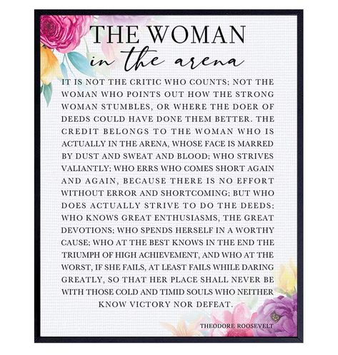 Woman In The Arena, Quote Wall Decor, English Poetry, Daring Greatly, Teddy Roosevelt, Encouragement Gift, Wall Decor Quotes, Encouragement Gifts, The Arena