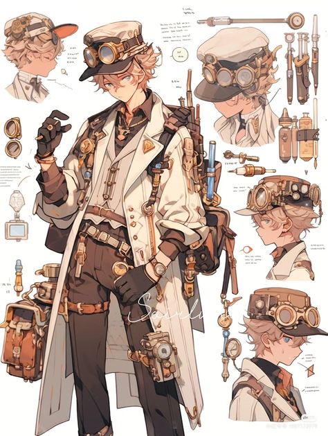 Anime Men Outfits, Steampunk Outfit Ideas, Steampunk Outfits Male, Fantasy Alchemist, Steampunk Art Characters, Steampunk Boy, Steampunk Character Design, Male Fantasy Clothing, Punk Character Design