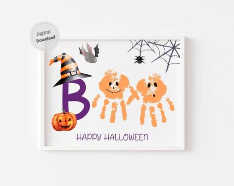 Newborn Crafts, Halloween Handprint Crafts, Handprint Painting, Fall Handprint Crafts, Halloween Handprint, Footprint Craft, Diy Preschool, 1st Halloween, Halloween Kunst