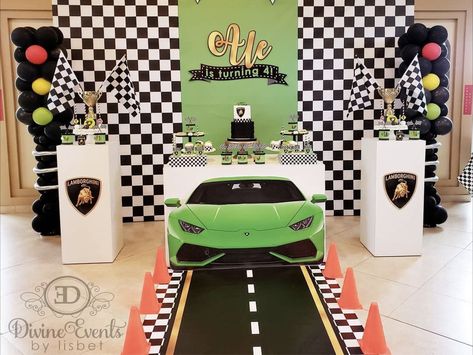 Lamborghini Birthday, Green Lamborghini, Car Birthday Theme, Neon Birthday, Car Birthday, Rainbow Birthday Party, Rainbow Birthday, Cars Birthday, 5th Birthday