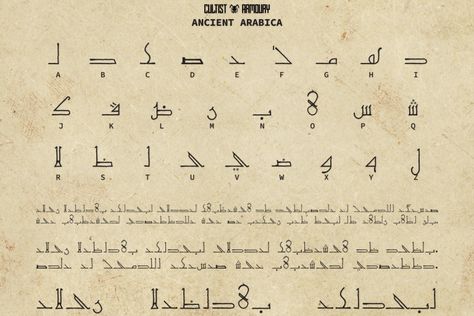 Ancient Arabica is a fictional typeface based on Arabic glyphs. It was created to be used in handouts, props, logos and more designs requiring an ancient Arabian look. It may also be used for early style printed texts, emphasis and subtitles, headlines and other display uses. Try before you buy Ancient Arabica font for iOS, […] Get your free download of the Ancient Arabica Font now at FreeFontDL - <a rel... Alfabeto Viking, Fictional Languages, Ancient Alphabets, Ancient Scripts, Alphabet Code, Alphabet Symbols, Writing Code, Writing Systems, Book Writing Tips