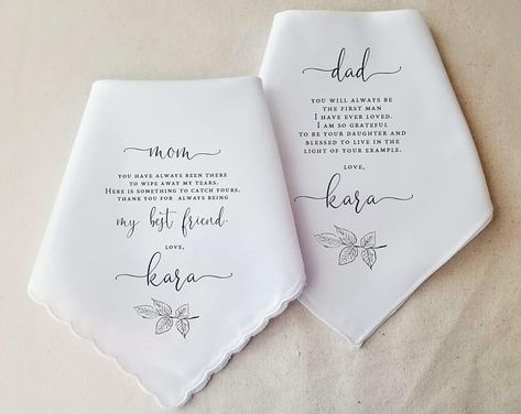 Bride Handkerchief, Bride And Father, Personalized Handkerchief Wedding, Script Design, Wedding Gifts For Parents, Ladies Handkerchiefs, Mother Of The Bride Gift, Wedding Gift Set, Wedding Handkerchief