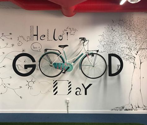 Barcelona, Spain, "HELLO!..... Have a good day!", creative by Carmine Cremonese, pinned by Ton van der Veer Bike Coffee Shop, Bicycle Cafe, Bar Deco, Decoration Vitrine, Bicycle Decor, 카페 인테리어 디자인, Bike Store, Coffee Shop Design, Bicycle Art