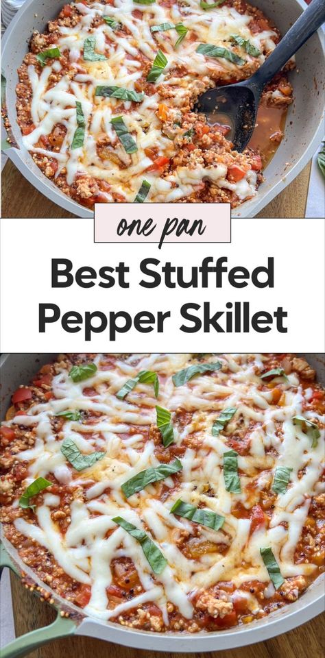 Stuffed Peppers Skillet, Stuffed Pepper Skillet, Healthy Skillet Meals, Pepper Skillet, High Protein Recipes Dinner, Pepper Casserole, One Pan Meal, Stuffed Pepper Casserole, Chicken With Italian Seasoning