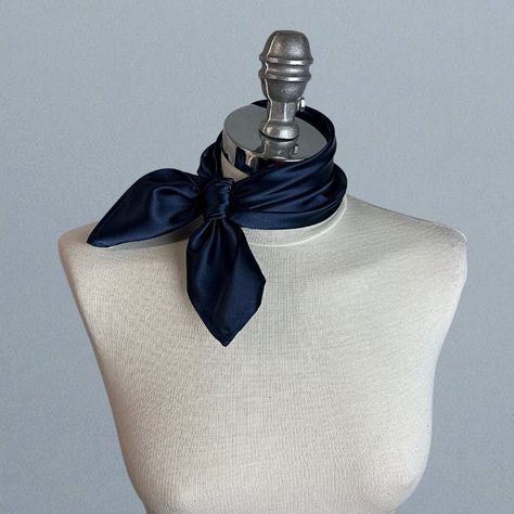 Blue Neck Scarf, Satin Neck Scarf Outfit, Sailor Scarf, Handkerchief Neck Scarf, 1940s Scarf, Scarf Around Neck, Satin Neck Scarf, Neck Tie Women, Scarf Neck Tie