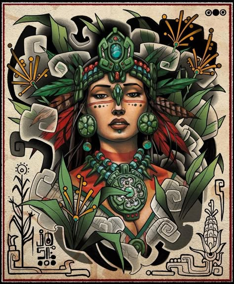 Aztec Paintings, Mexican Art Painting, Aztec Drawing, Mayan Tattoos, Hispanic Art, Mexican Artwork, Mexican Art Tattoos, Aztec Tattoo Designs, Mexican Culture Art