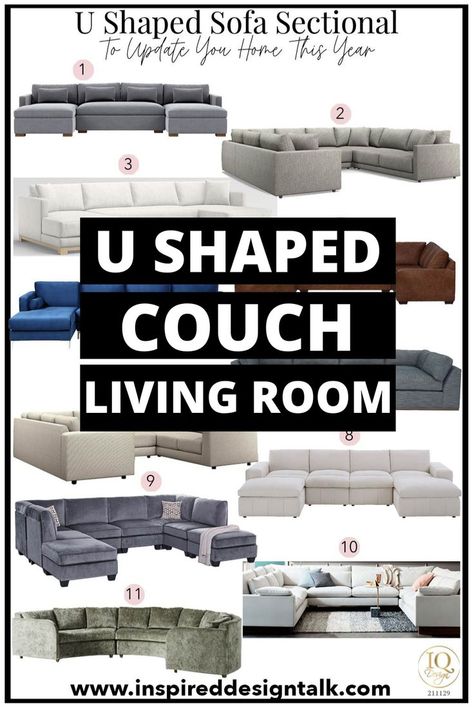 These u shaped sectional sofa ideas are awesome for my new home! I can't wait to show my husband these sectionals. 8 Piece Sectional Sofa, Angled Sectional Sofa, Living Room With U Shaped Sectional, Large Sectional Sofa Living Room, U Sectional Living Room Layout, Coffee Table For U Shaped Sectional, U Shape Couch Living Room, U Shape Sectional Living Room, U Shaped Couch Living Room Layout