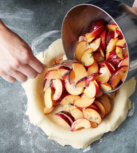 plum-thyme-pie-filling Nectarine Pie, Fruit Galette Recipe, Silk Pie Recipe, Nectarine Recipes, Fruit Pie Filling, Buttery Pie Crust, Fall Brunch, Fruit Pie, Favorite Pie