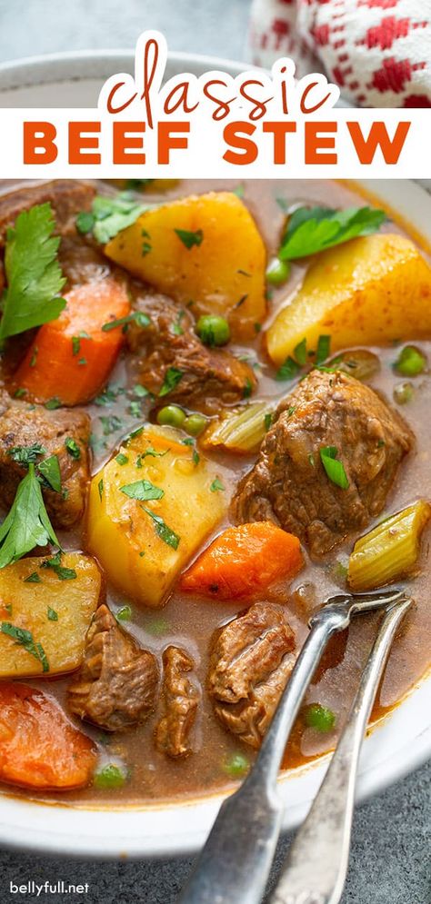 Are you ready for the most amazing beef stew recipe ever? This is it!! Tender vegetables, melt-in-your-mouth beef, and a crazy flavorful, rich gravy. Your family will request this for dinner often and it will become your new beef stew go-to. Pure classic comfort food in a bowl! Beef Stew With Vegetables, Stove Top Stew Recipes, Vegetable Beef Stew Stove Top, Beef Stew On The Stove Top, Beef Stew Stove Top Recipe, Recipe For Beef Stew Meat, Beef Stew No Tomato Paste, Best Beef Stew Recipe Stove Top, Betty Crocker Beef Stew Recipe